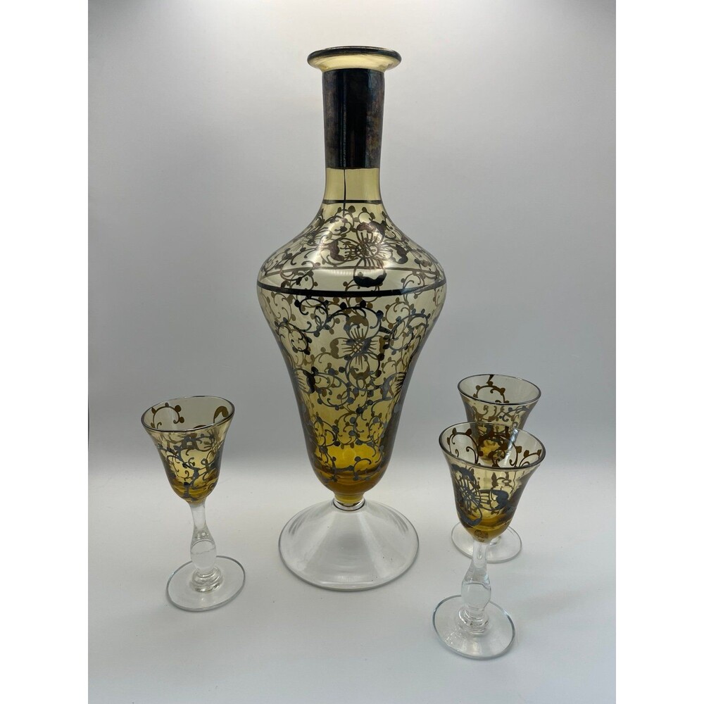 Antique Amber Glass Decanter Set